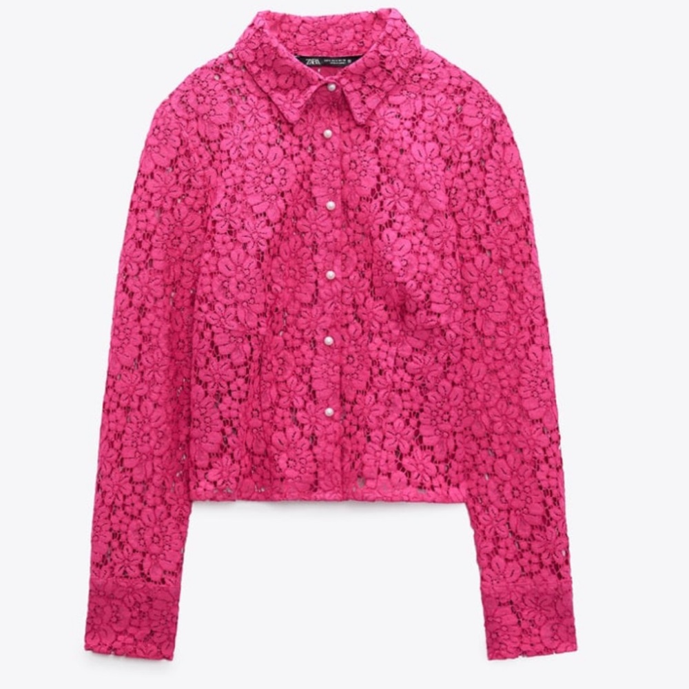 NWT ZARA TAILORED LACE SHIRT FUCHSIA SIZE XS NWT